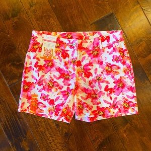 Isaac Mizrahi, Water Color Floral Print, Stretch Shorts, Size 12, Pink & White